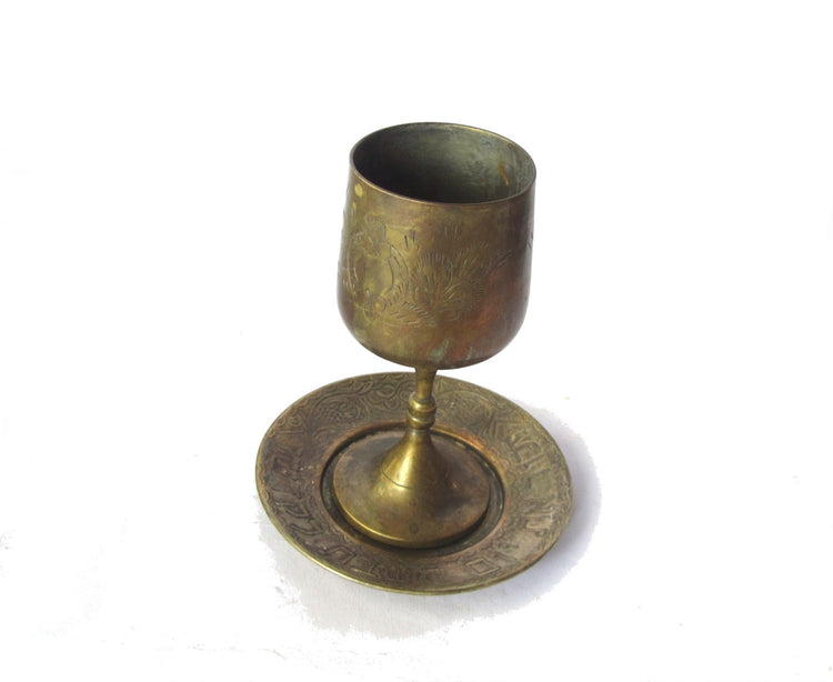 Jewish gift. Shabbat. kiddush. Goblet with saucer. Brass goblet. Kiddush cup. Judaica decor. Jewish israel. Judaica israel. Hebrew.