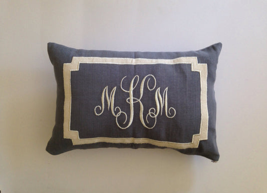 Gray Lumbar Monogram Pillows, Cursive Monogram,  Monogram Throw Pillows, Couples Pillows, Anniversary Gift Ideas, 12"x 20"