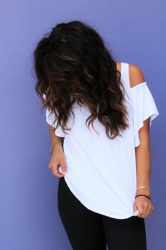 SALE!! Chic Cold Shoulder Top, Boho Cold Shoulder Top, Chic White Top