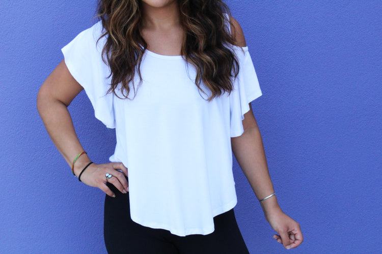 SALE!! Chic Cold Shoulder Top, Boho Cold Shoulder Top, Chic White Top